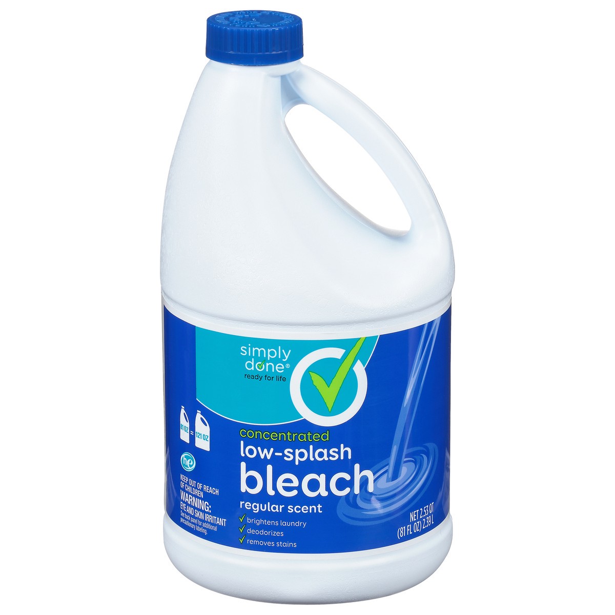 slide 10 of 10, Simply Done Concentrated Low-Splash Bleach, Regular, 81 fl oz