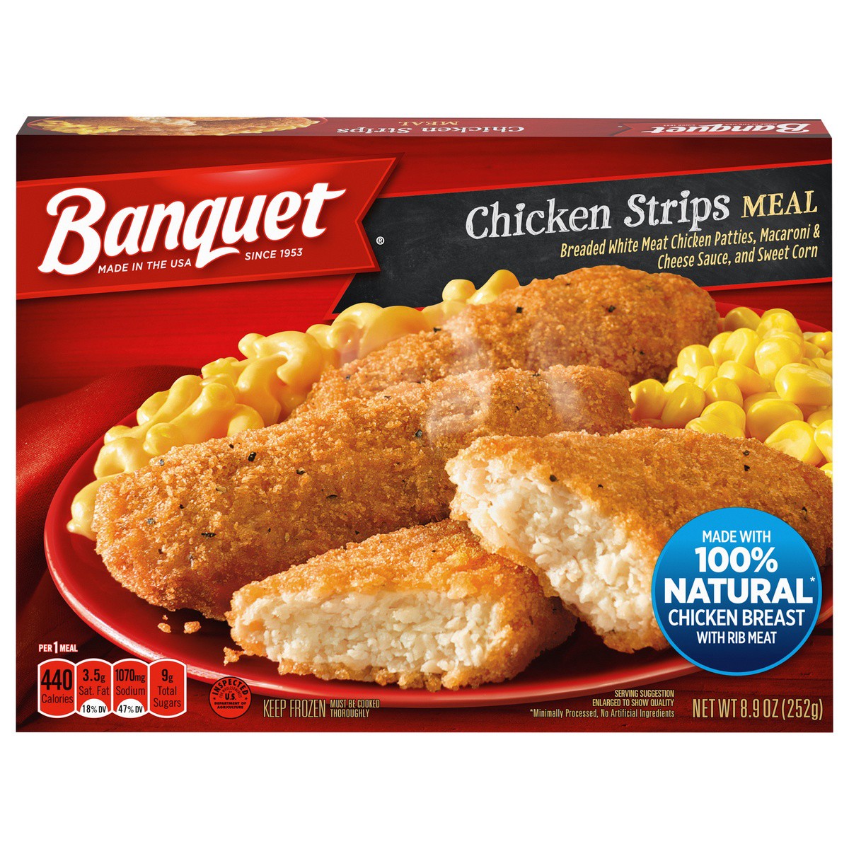 slide 1 of 5, Banquet Chicken Strips Dinner, 8.9 oz