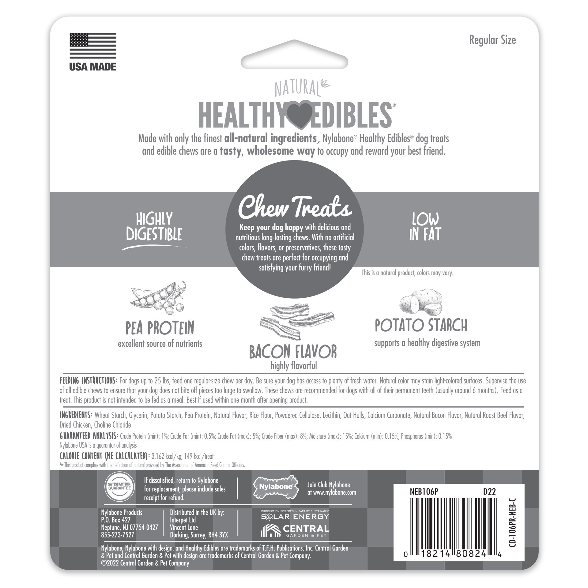 slide 8 of 10, Nylabone Healthy Edibles All-Natural Long Lasting Bacon Chew Treats Small/Regular - Up to 25 Ibs.(3 Count), 3 ct