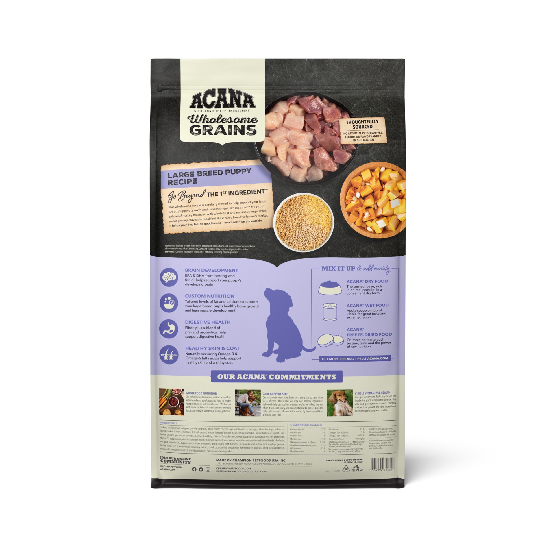 slide 2 of 5, ACANA Wholesome Grains Puppy Large Breed Dry Food, 22.5 lbs., 22.5 lb