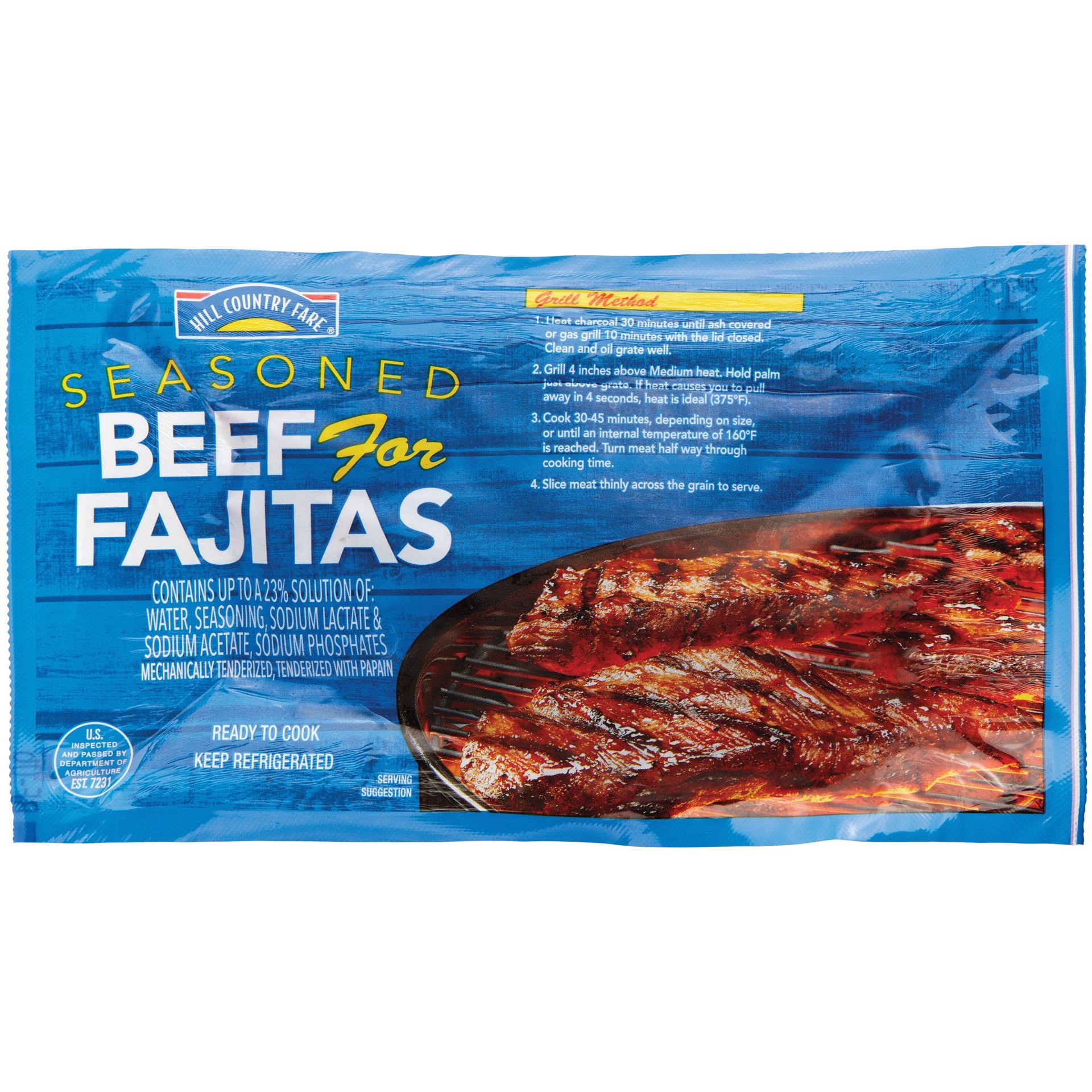slide 1 of 1, Hill Country Fare Seasoned Beef for Fajitas, per lb