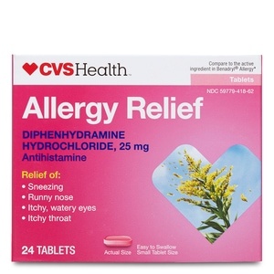 slide 1 of 1, CVS Health Small Size Allergy Diphenydramine Hydrochloride Tablets, 24 ct