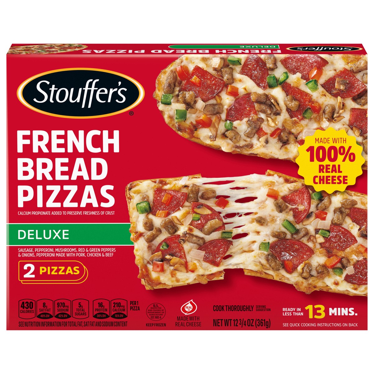slide 1 of 9, STOUFFER'S Deluxe French Bread Frozen Pizza 12.75oz Box, 12.7 oz