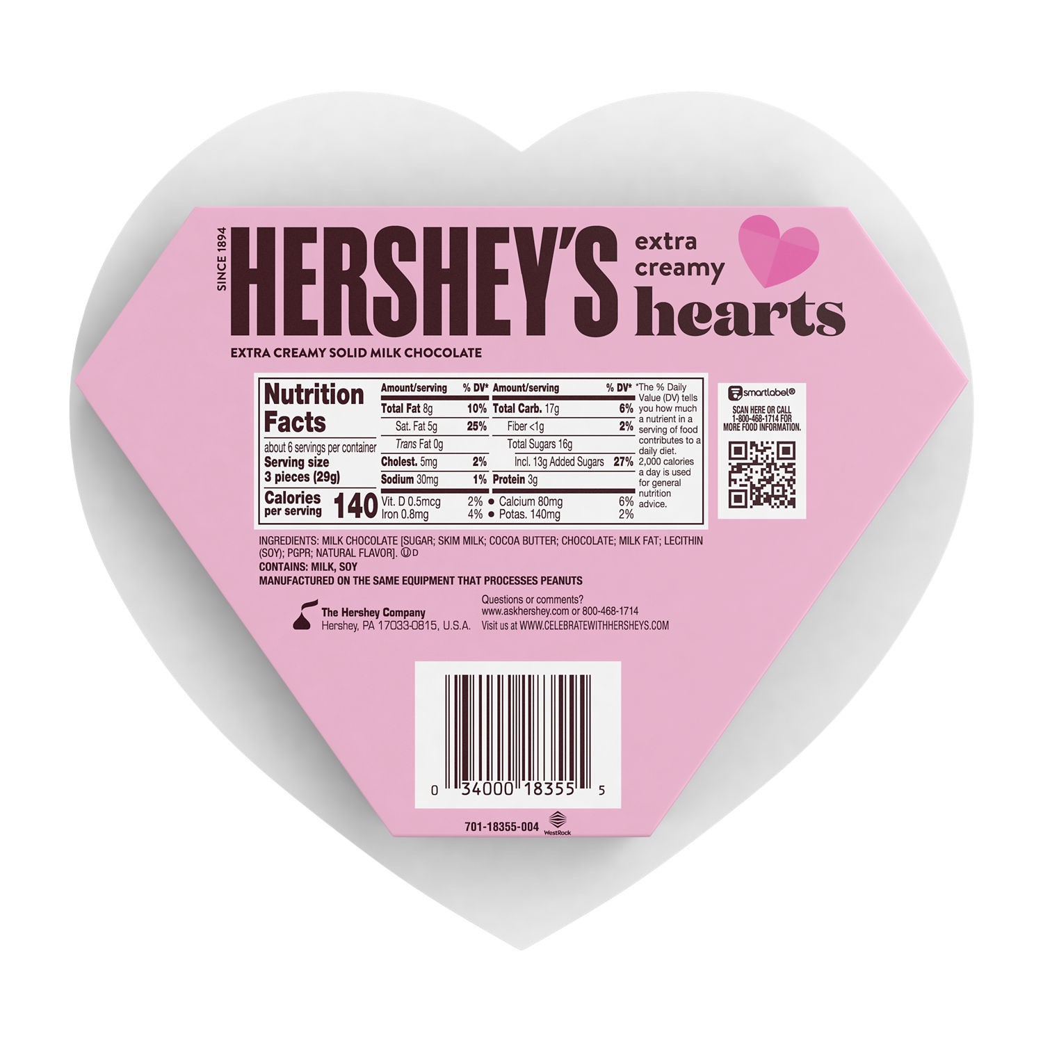 slide 8 of 8, Hershey's Extra Creamy Milk Chocolate Hearts, Valentine's Candy Gift Box, 6.4 oz, 6.4 oz