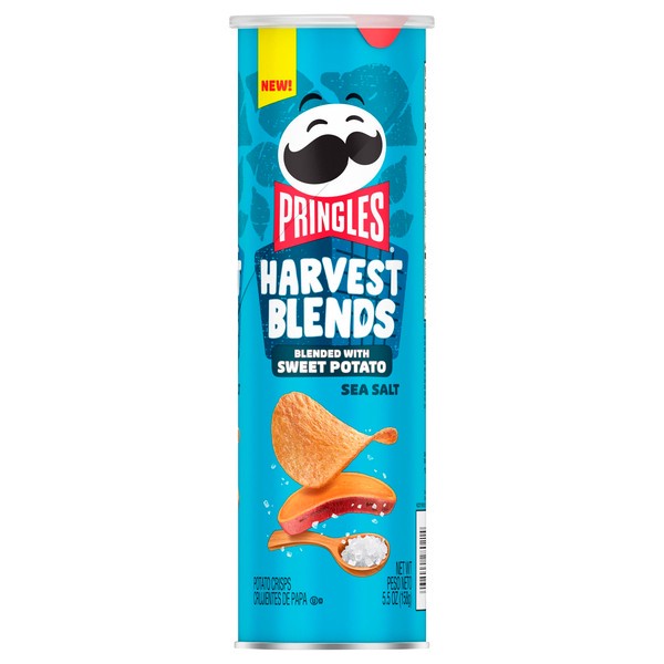 slide 1 of 2, Pringles Harvest Blends Potato Crisps Chips, Lunch Snacks, Blended with Sweet Potato, Sea Salt, 5.5oz Can, 5.50 oz