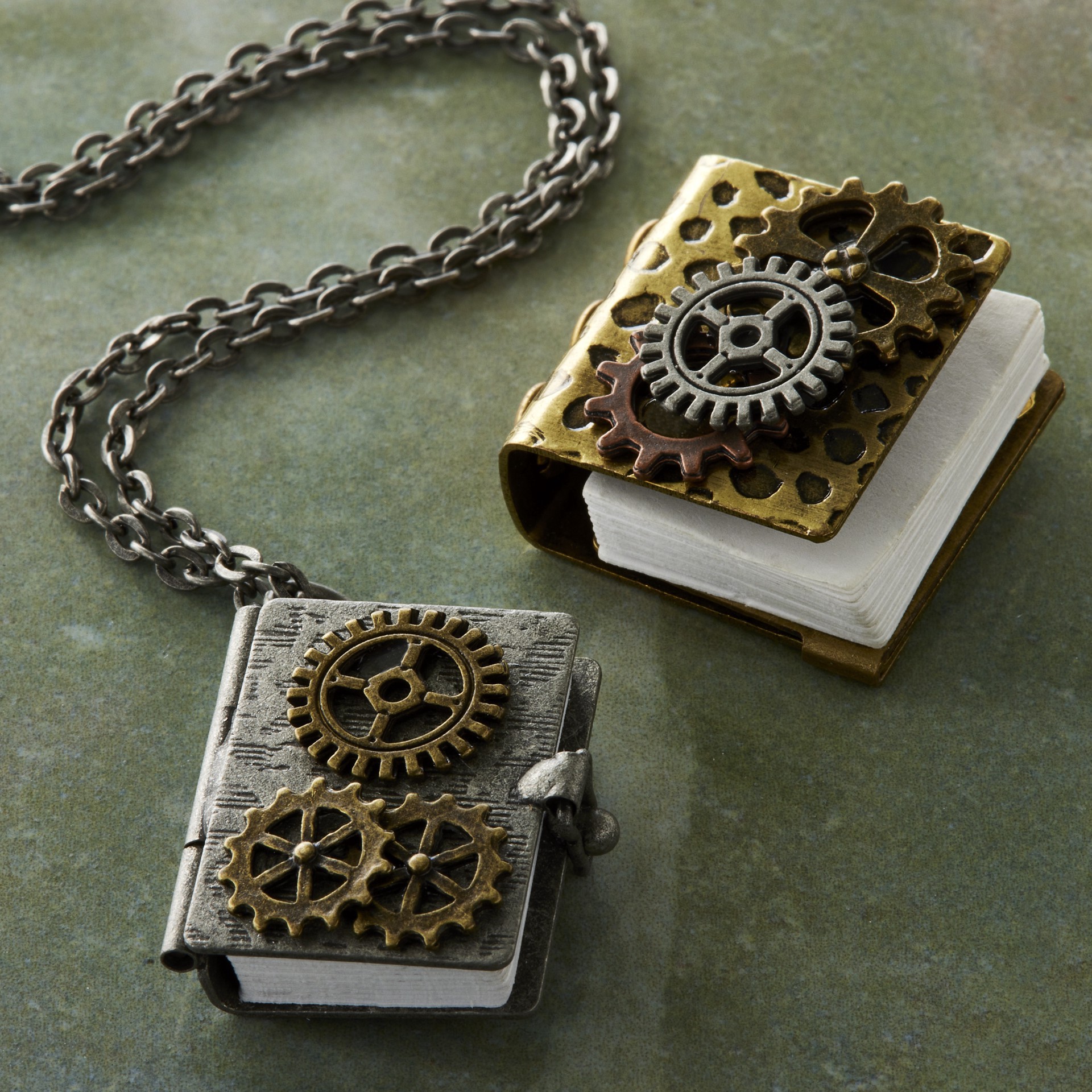 slide 3 of 3, Found Objects Oxidized Brass Book Charms By Bead Landing, 22mm x 22mm