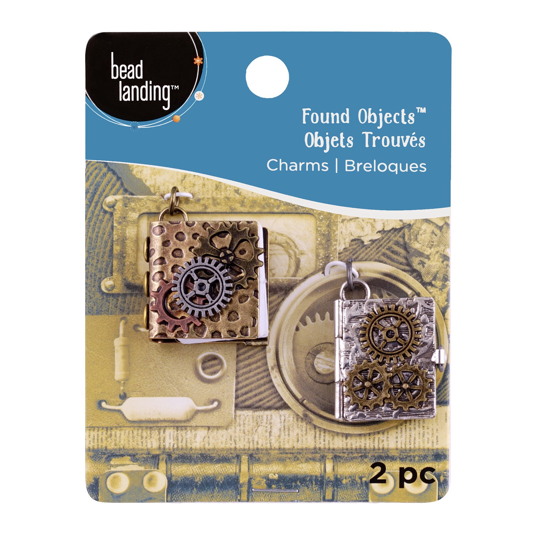 slide 2 of 3, Found Objects Oxidized Brass Book Charms By Bead Landing, 22mm x 22mm