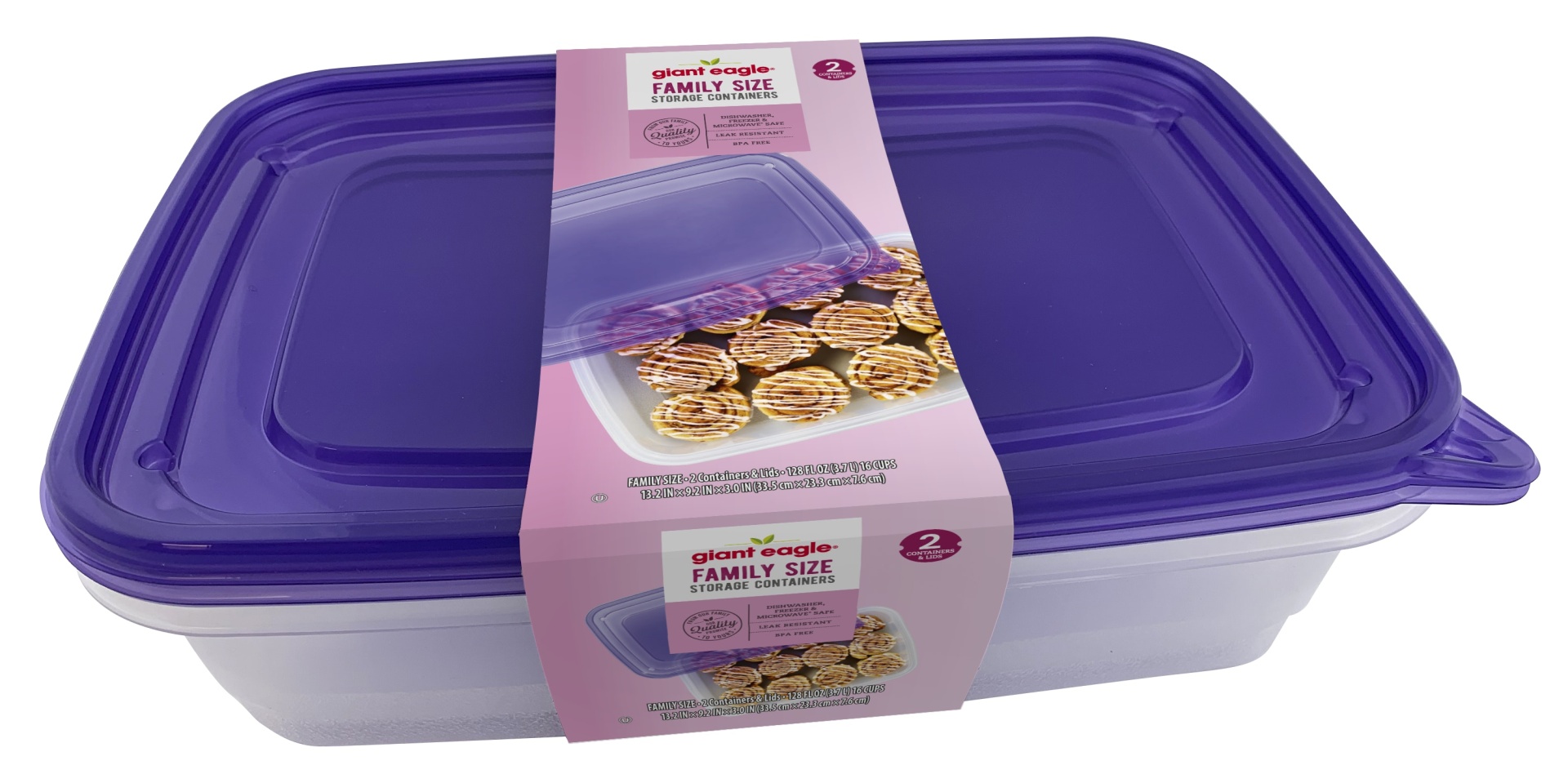 slide 1 of 1, Giant Eagle Reusable Family Size Storage Containers, 16 Cup Size, 2 ct