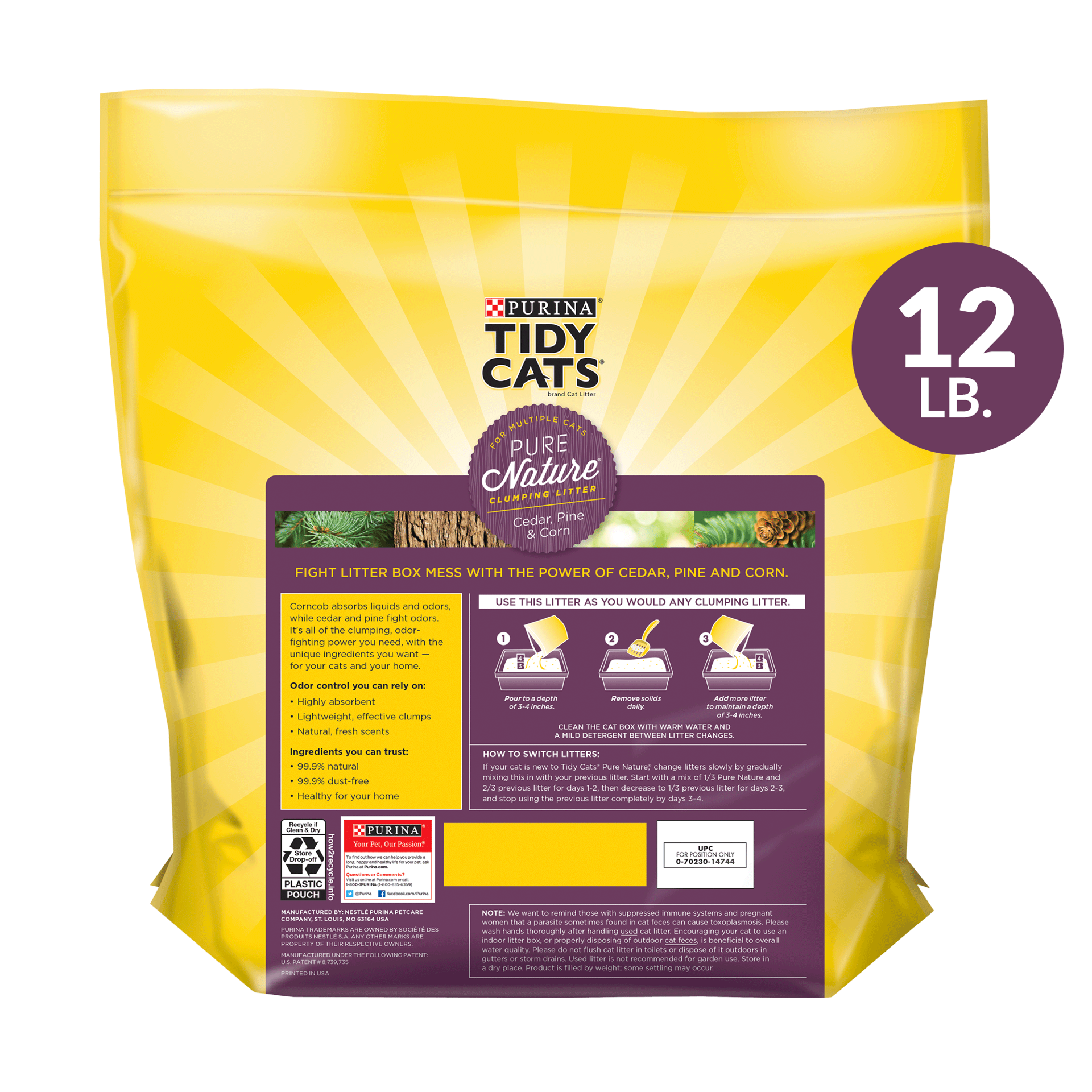 slide 2 of 2, Tidy Cats Purina Tidy Cats Natural Clumping Cat Litter, Pure Nature Cedar, Pine & Corn Cat Litter, 12 lb