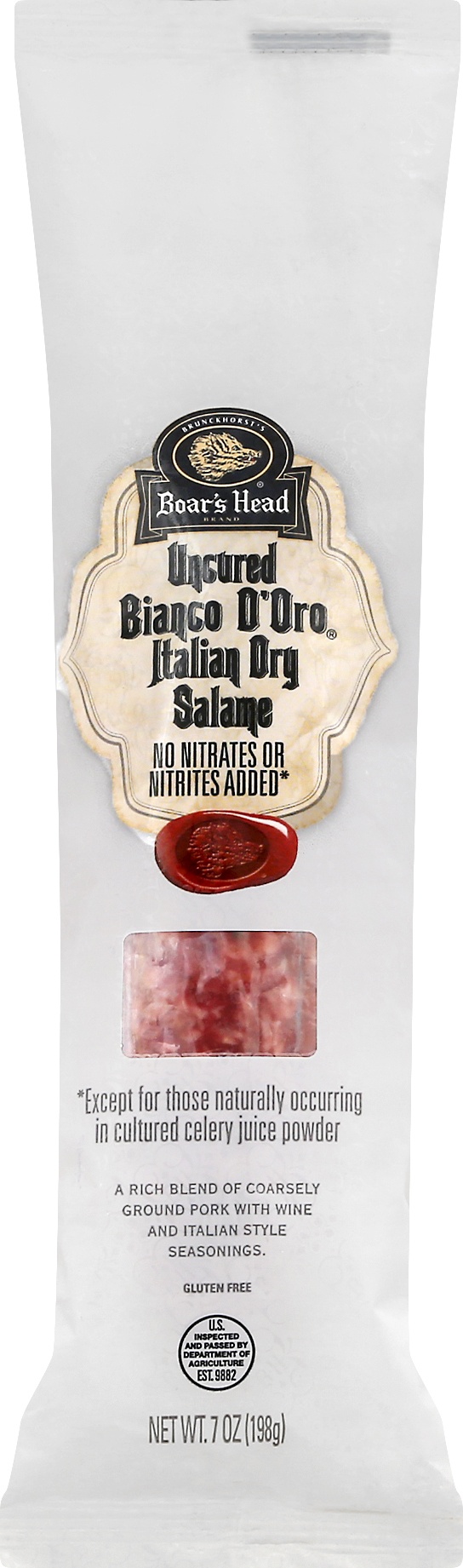 slide 1 of 9, Boars Head Bianco D'Oro Salame, Italian Dry, Uncured, 7 oz