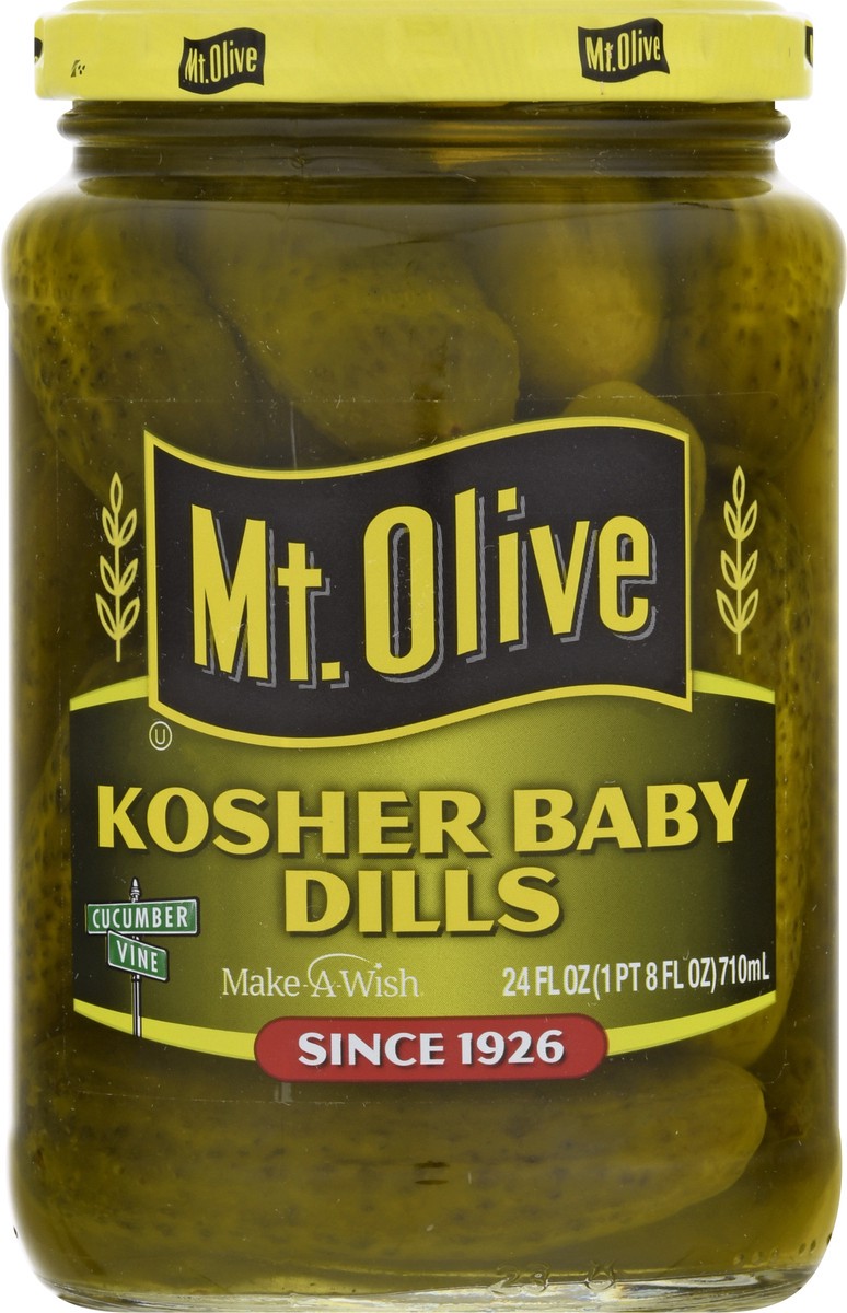 slide 1 of 6, Mt. Olive Kosher Baby Dills Pickles - 24 fl oz jar, 24 oz