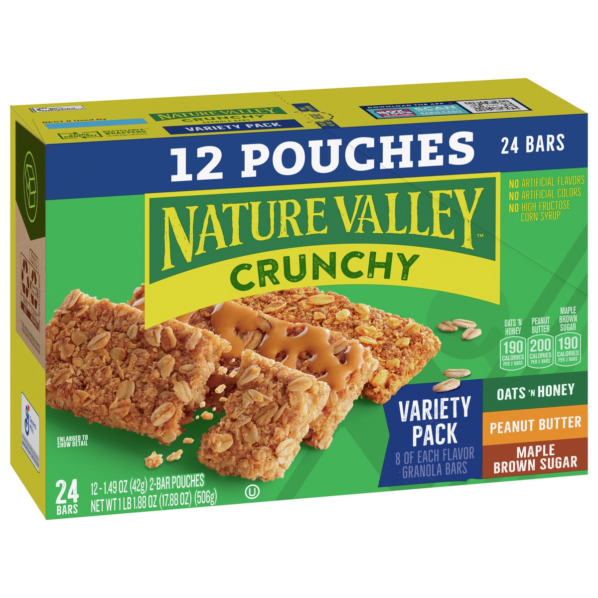 slide 8 of 13, Nature Valley Crunchy Granola Bars, Variety Pack, 24 Bars, 17.88 OZ (12 Pouches), 12 ct