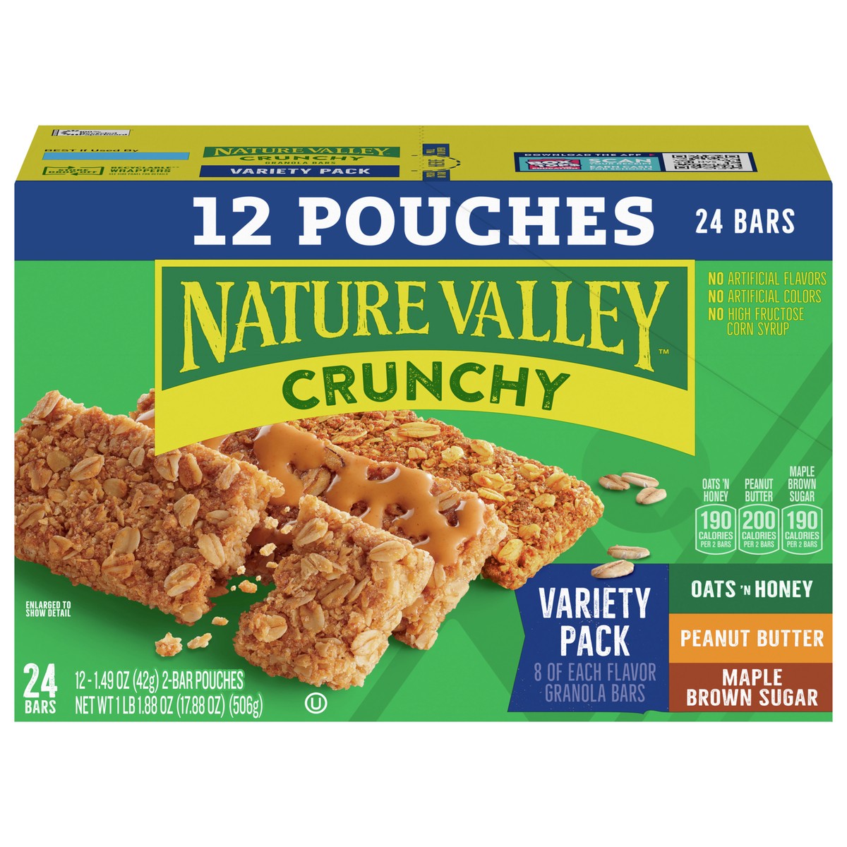 slide 6 of 13, Nature Valley Crunchy Granola Bars, Variety Pack, 24 Bars, 17.88 OZ (12 Pouches), 12 ct