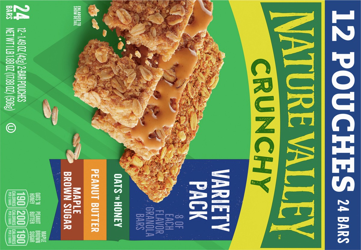slide 9 of 13, Nature Valley Crunchy Granola Bars, Variety Pack, 24 Bars, 17.88 OZ (12 Pouches), 12 ct