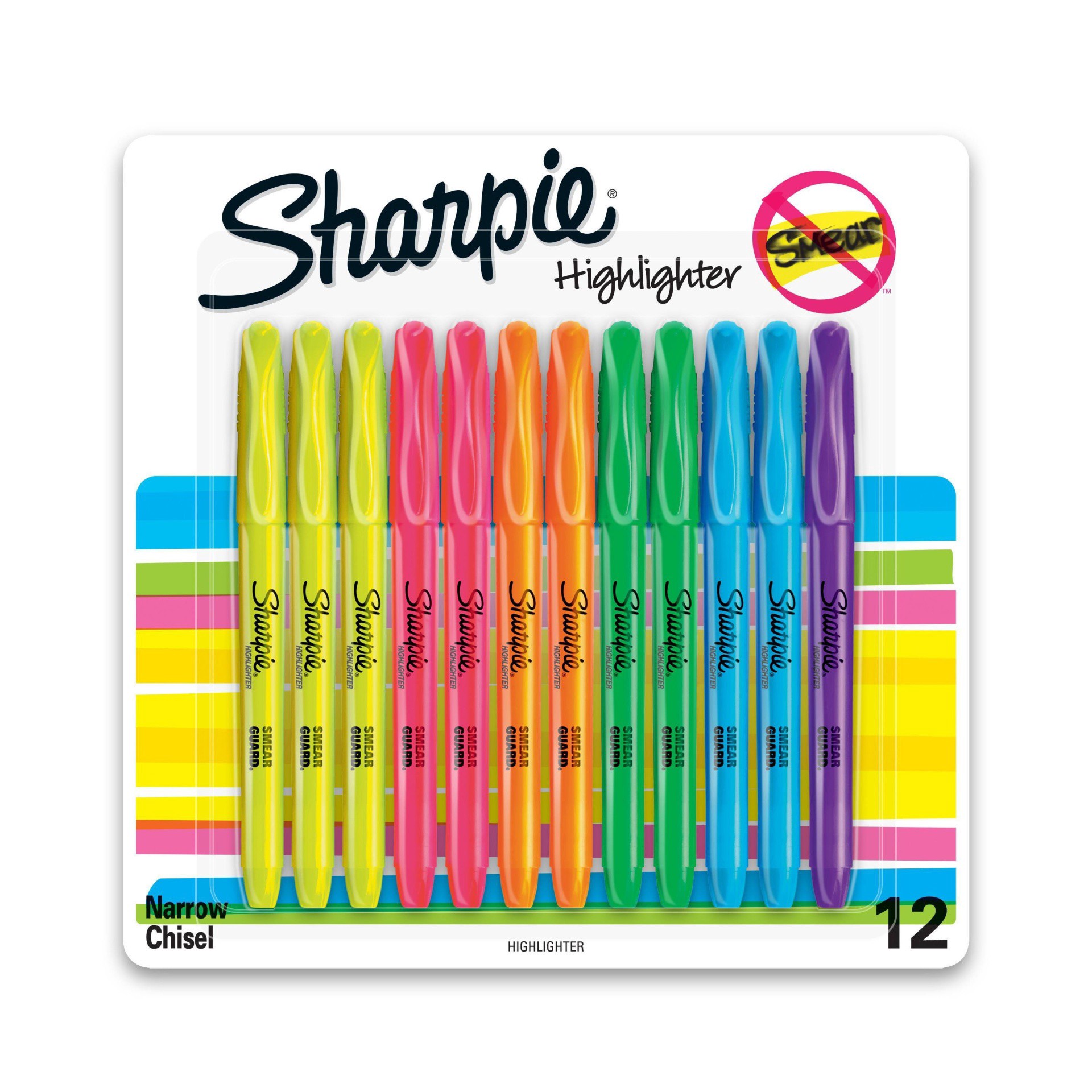 slide 1 of 7, Sharpie Pocket 12pk Highlighters Smear Guard Narrow Chisel Tip Multicolored, 12 ct