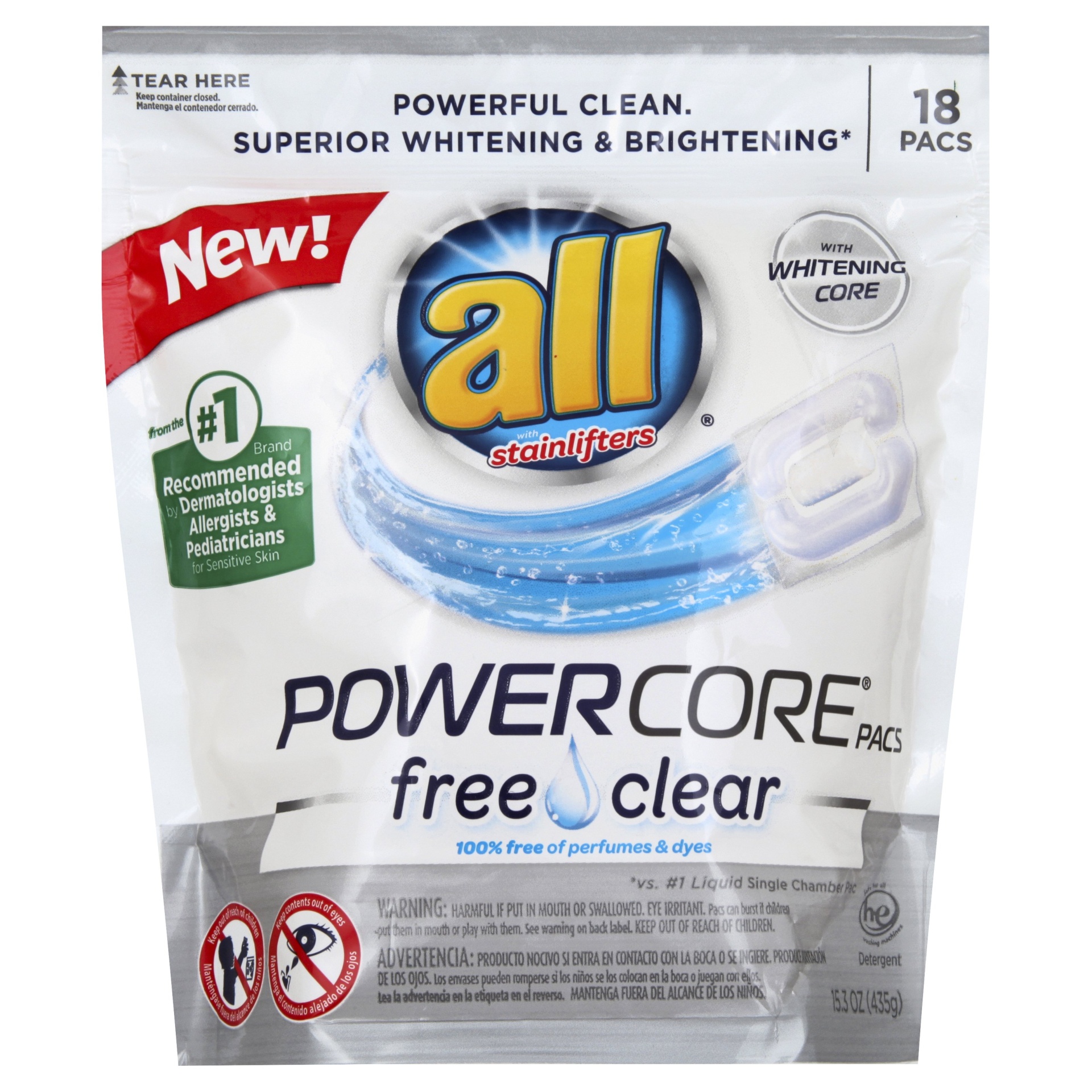 slide 1 of 1, All Powercore Free Clear, 18 ct