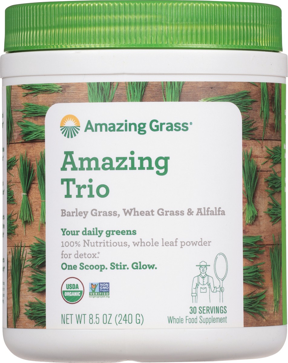 slide 3 of 9, Amazing Grass Amazing Trio Leaf Powder, 8.5 oz