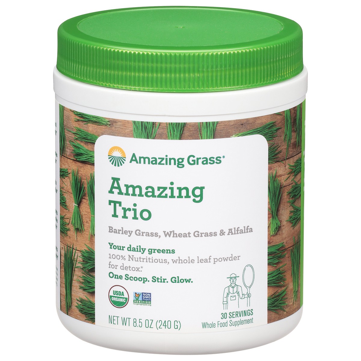 slide 1 of 9, Amazing Grass Amazing Trio Leaf Powder, 8.5 oz