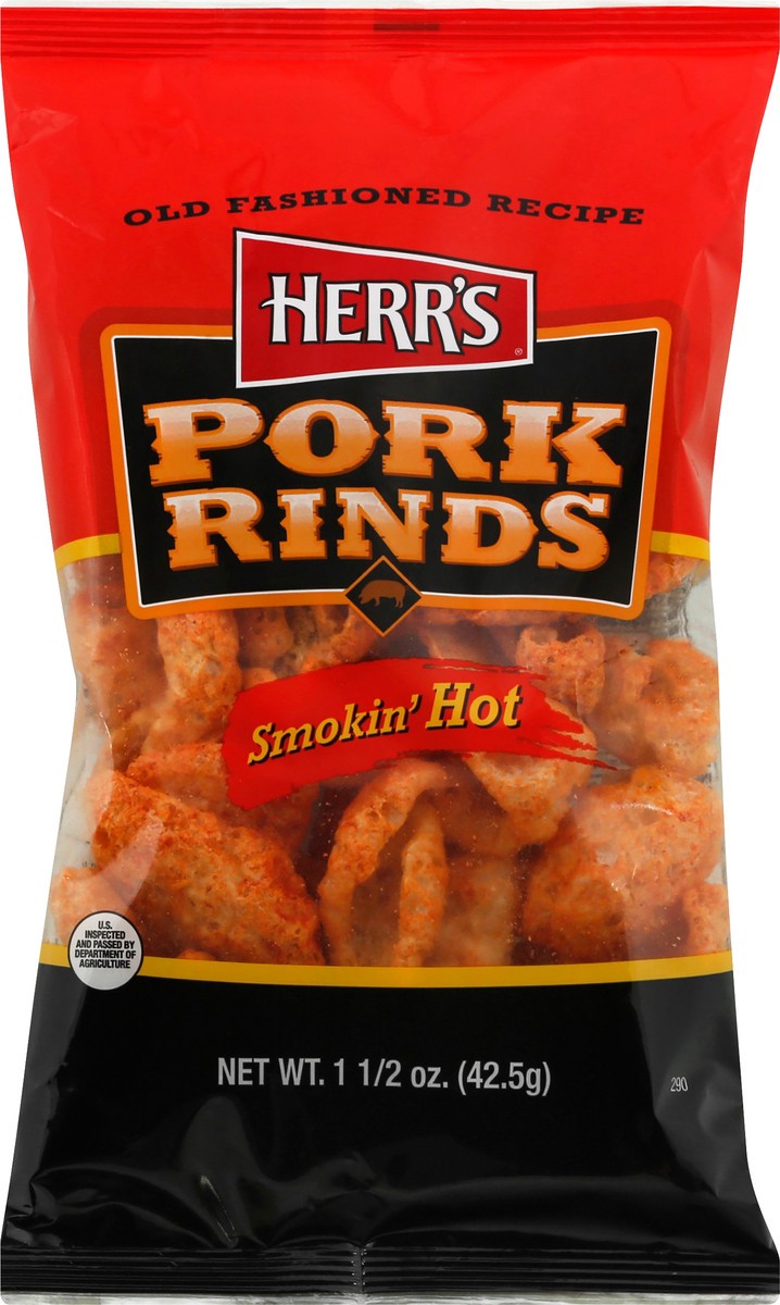 slide 7 of 9, Herr's Pork Rinds, Smoked Hot, 1.5 oz