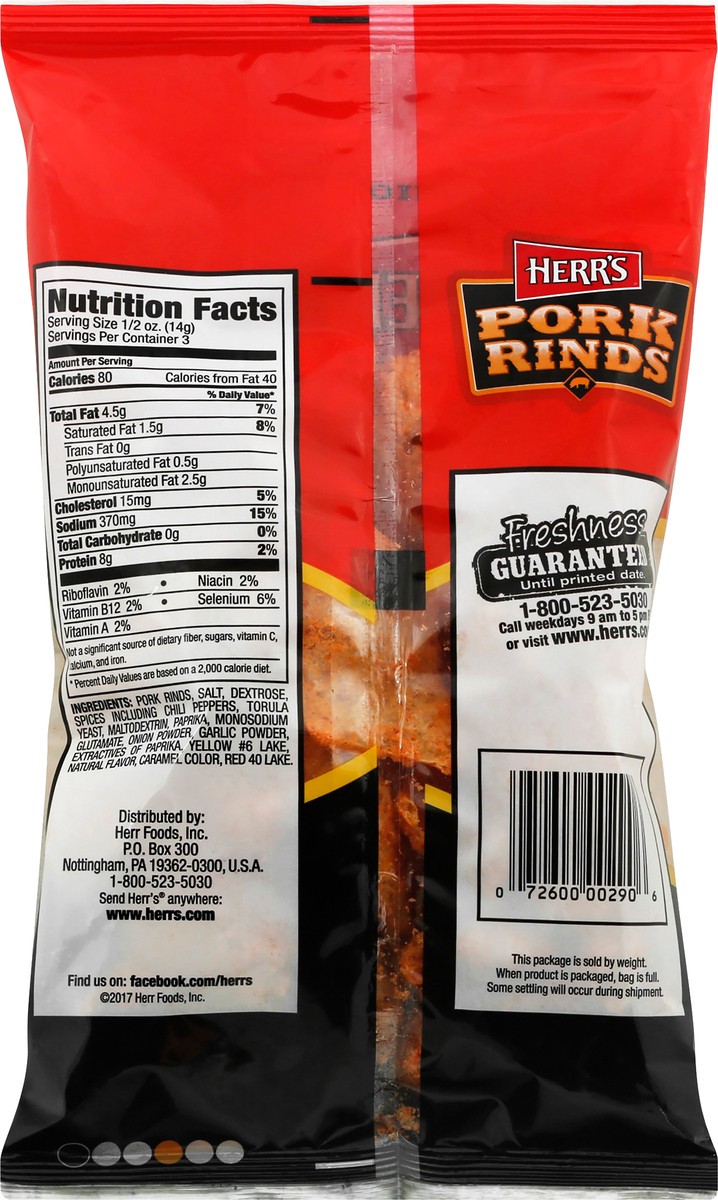 slide 8 of 9, Herr's Pork Rinds, Smoked Hot, 1.5 oz