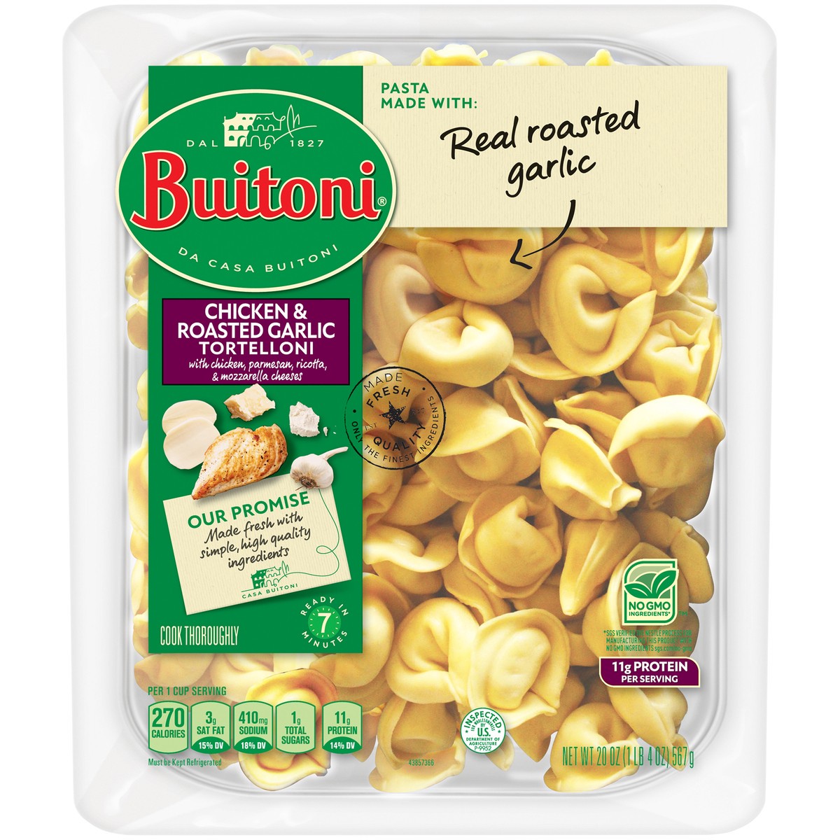 slide 2 of 9, Buitoni Chicken and Roasted Garlic Tortelloni, Refrigerated Pasta, 20 oz Family Size Package, 20 oz