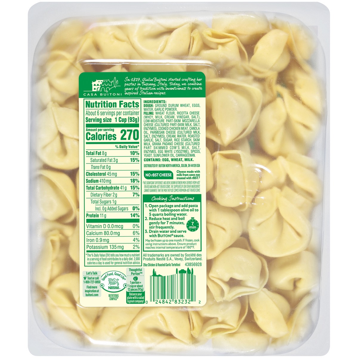 slide 7 of 9, Buitoni Chicken and Roasted Garlic Tortelloni, Refrigerated Pasta, 20 oz Family Size Package, 20 oz