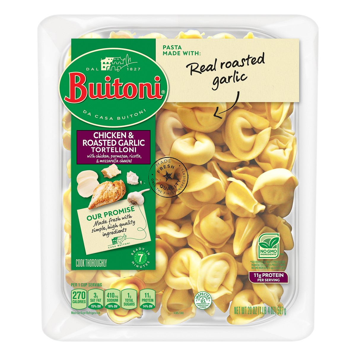 slide 3 of 9, Buitoni Chicken and Roasted Garlic Tortelloni, Refrigerated Pasta, 20 oz Family Size Package, 20 oz