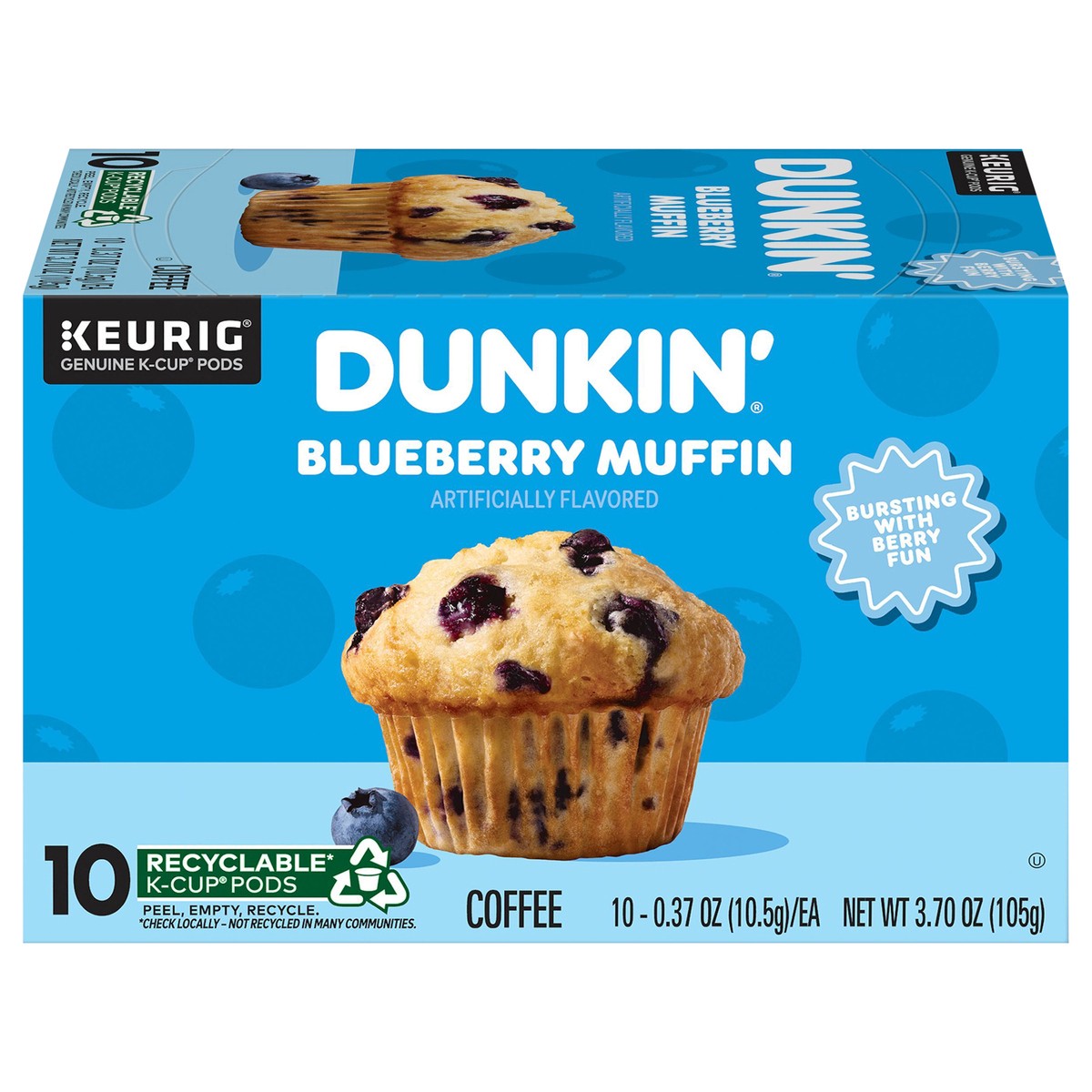 slide 1 of 9, Dunkin' Dunkin’ Blueberry Muffin Ground Coffee, Medium Roast, Keurig K-Cup Pods, 10 Count Box, 10 ct