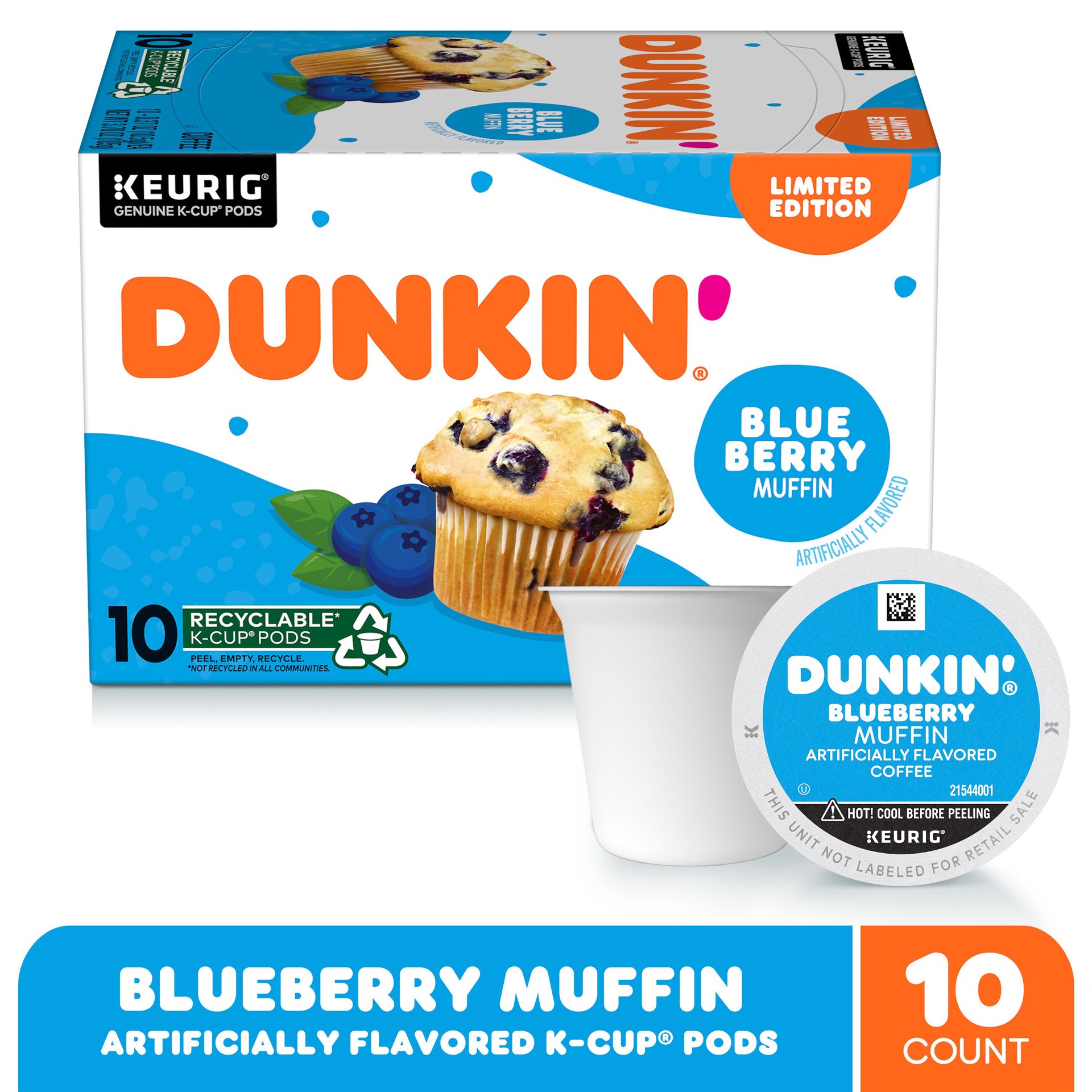 slide 6 of 9, Dunkin' Dunkin’ Blueberry Muffin Ground Coffee, Medium Roast, Keurig K-Cup Pods, 10 Count Box, 10 ct