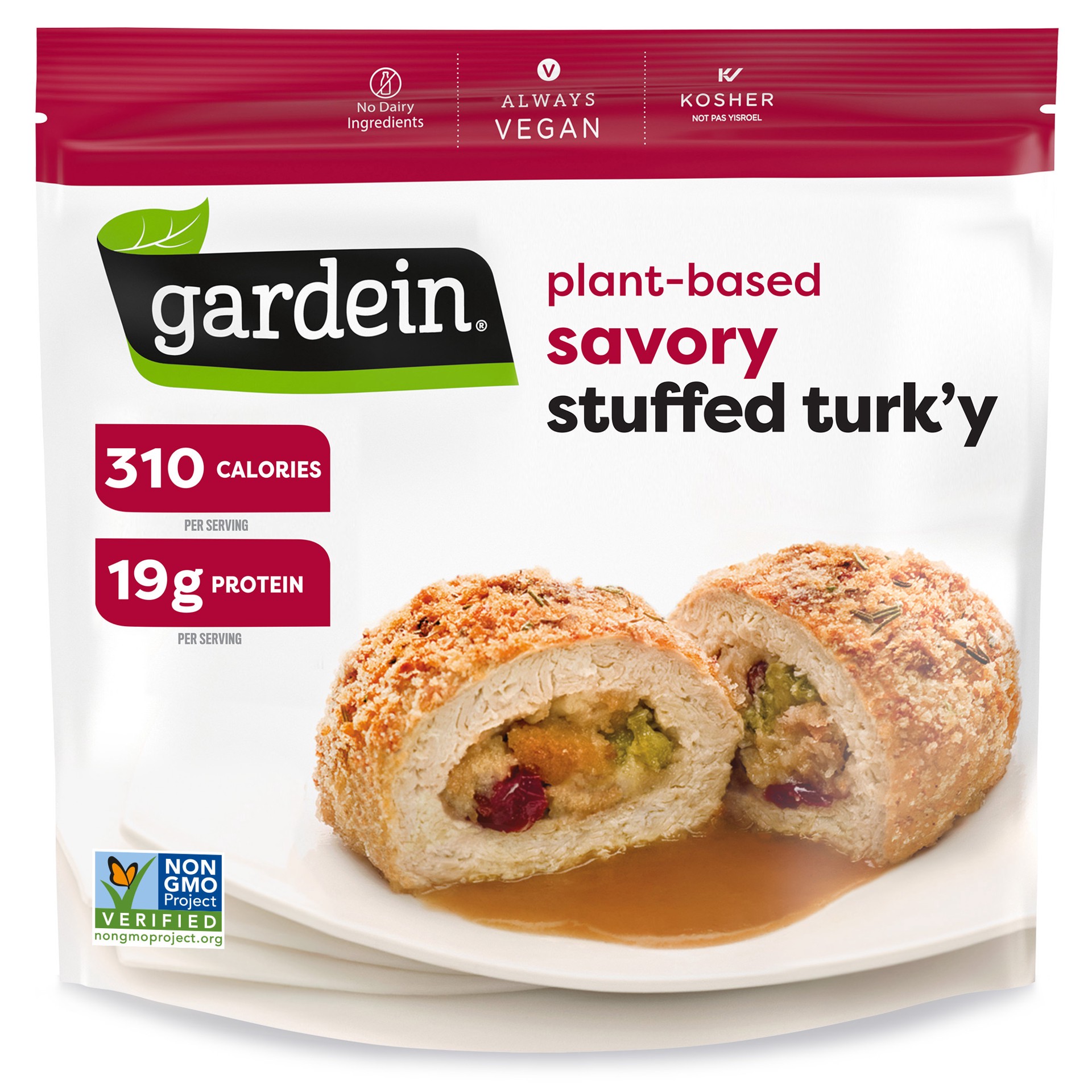 slide 1 of 5, Gardein Stuffed Turk'Y, Savory, Plant Based, 1 ct