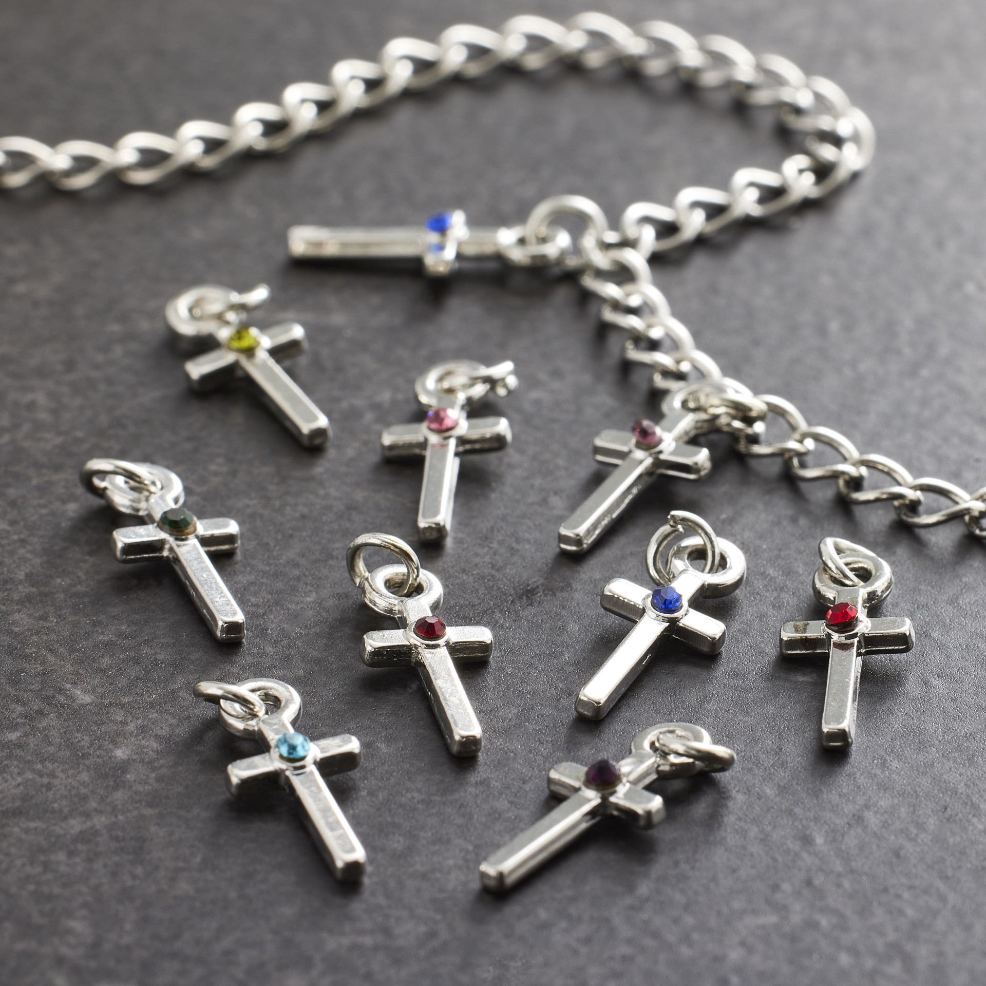 slide 3 of 3, Charmalong Rhodium Cross Birthstone Charms By Bead Landing, 7mm x 16mm