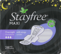 slide 1 of 1, Stayfree Maxi Overnight With Wings Pads, Thermo Control, 28 ct