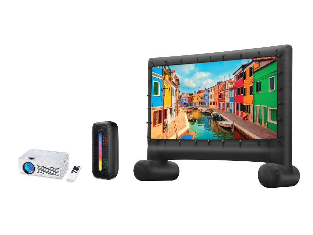 slide 1 of 1, iLive Pop-Up Movie Theater Kit, 120 in
