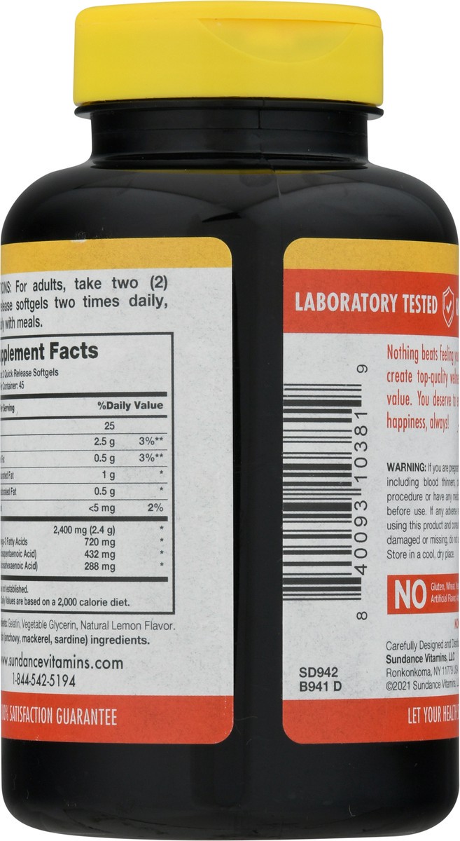 slide 3 of 9, Sundance Vitamins 1200 mg Natural Lemon Flavor Fish Oil Softgels 90 ea, 90 ct