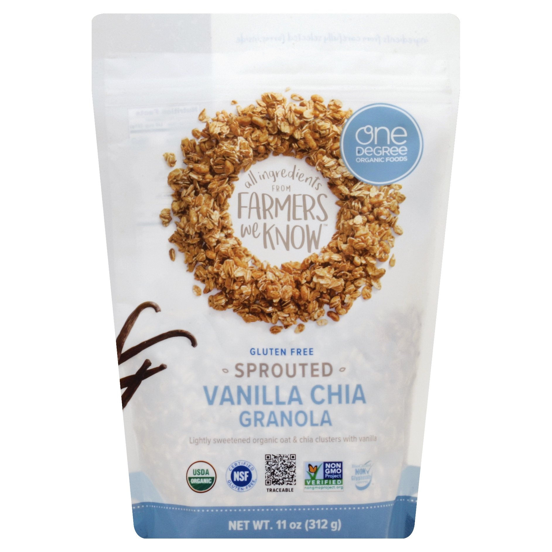 slide 1 of 1, One Degree Organic Foods Granola, Sprouted, Vanilla Chia, 11 oz