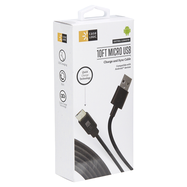 slide 5 of 29, Case Logic Black Micro USB Cable, 10 ft