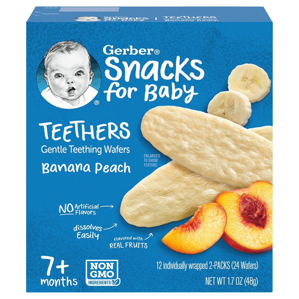 slide 1 of 9, Gerber Snacks For Baby Teethers Gentle Banana Peach Teething Wafers 12 ea Snacks Carton, 1.7 oz