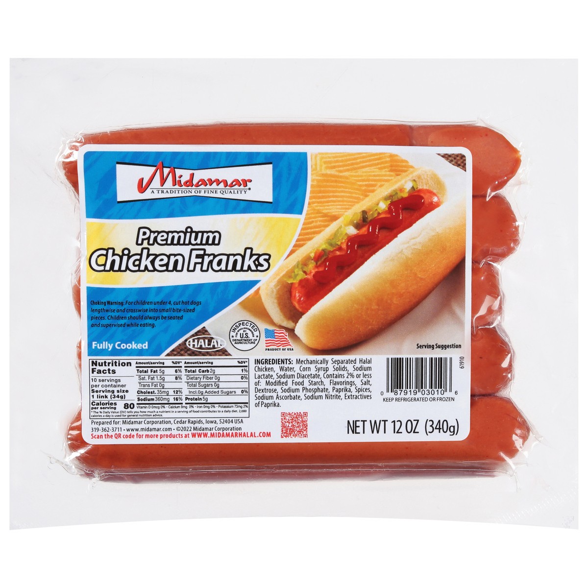 slide 1 of 14, Midamar Premium Chicken Franks 12 oz, 12 oz