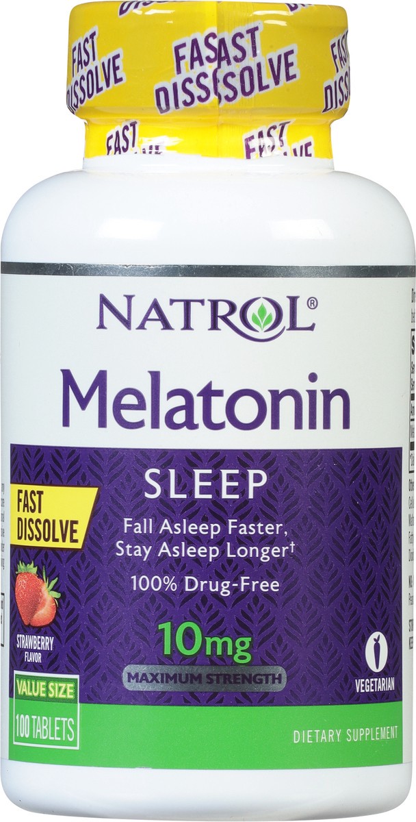 slide 2 of 14, Natrol Melatonin 10mg, Strawberry-Flavored Sleep Support Dietary Supplement for Adults, 100 Fast-Dissolve Tablets, 100 Day Supply, 100 ct