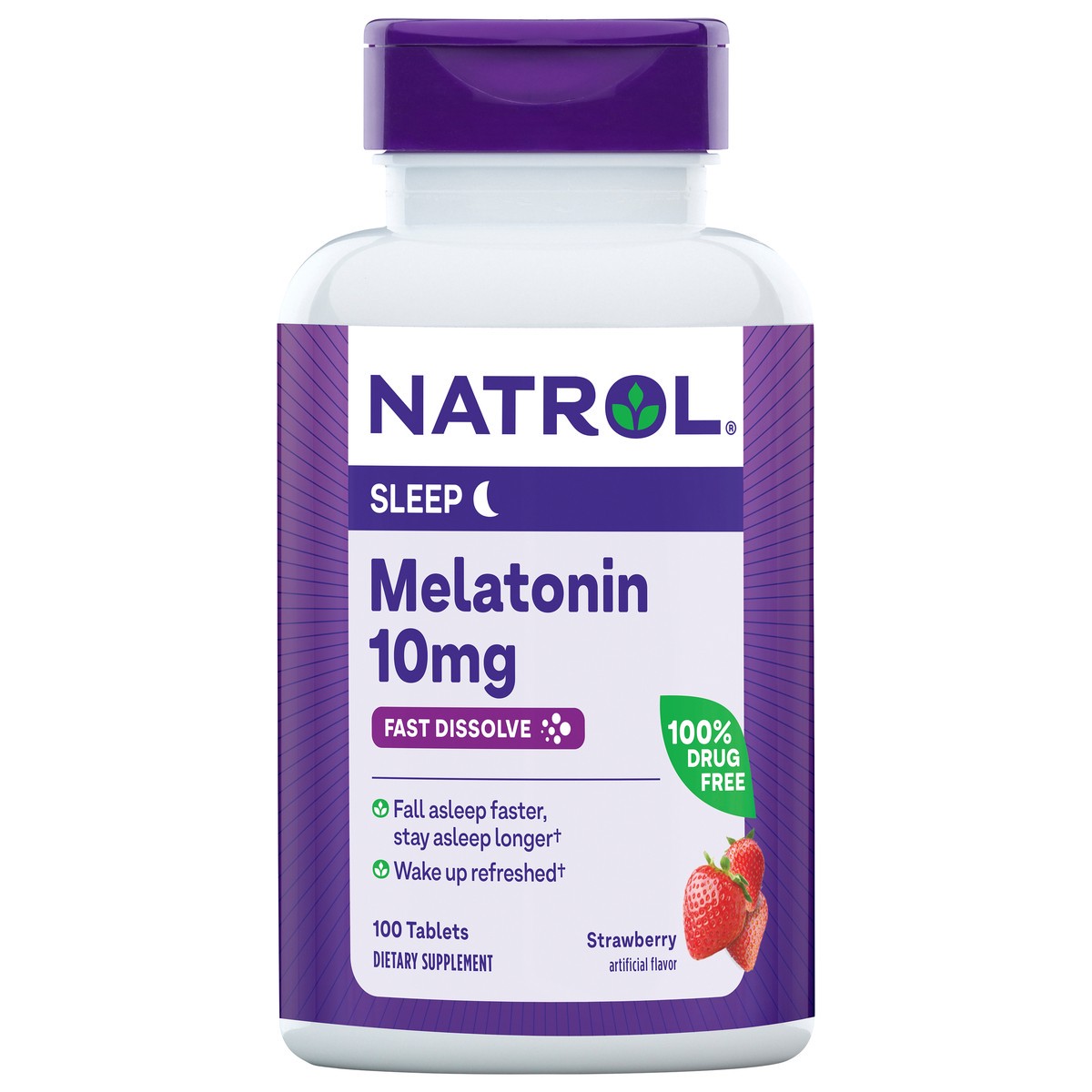slide 1 of 14, Natrol Melatonin 10mg, Strawberry-Flavored Sleep Support Dietary Supplement for Adults, 100 Fast-Dissolve Tablets, 100 Day Supply, 100 ct