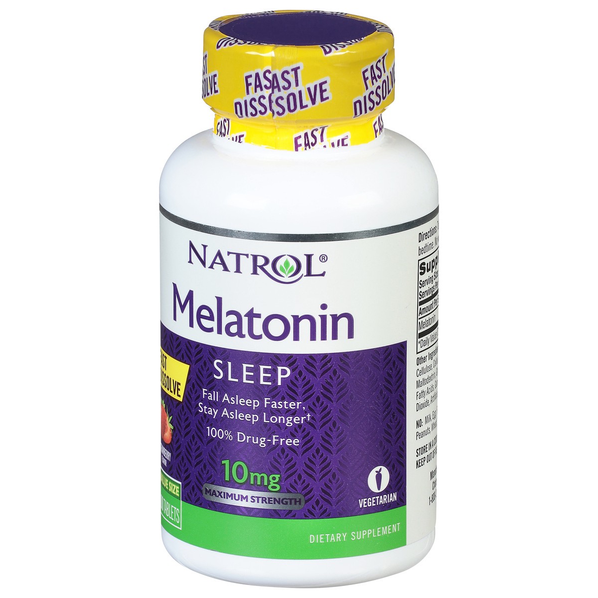slide 14 of 14, Natrol Melatonin 10mg, Strawberry-Flavored Sleep Support Dietary Supplement for Adults, 100 Fast-Dissolve Tablets, 100 Day Supply, 100 ct