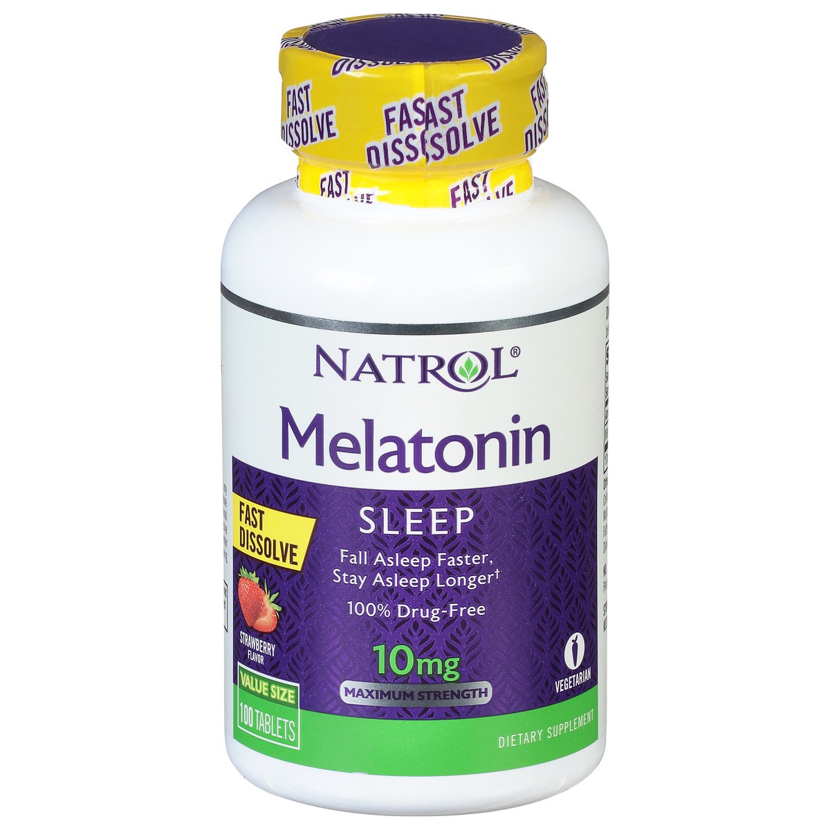 slide 8 of 14, Natrol Melatonin 10mg, Strawberry-Flavored Sleep Support Dietary Supplement for Adults, 100 Fast-Dissolve Tablets, 100 Day Supply, 100 ct