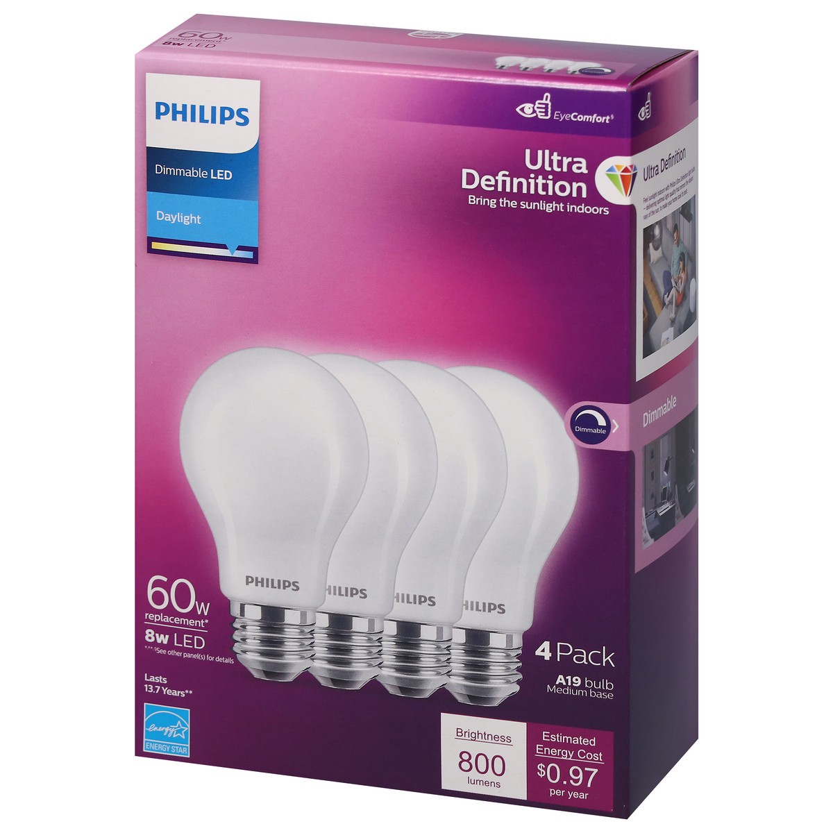 slide 3 of 9, Philips 8 Watts Dimmable Daylight LED Light Bulbs 4 ea, 4 ct