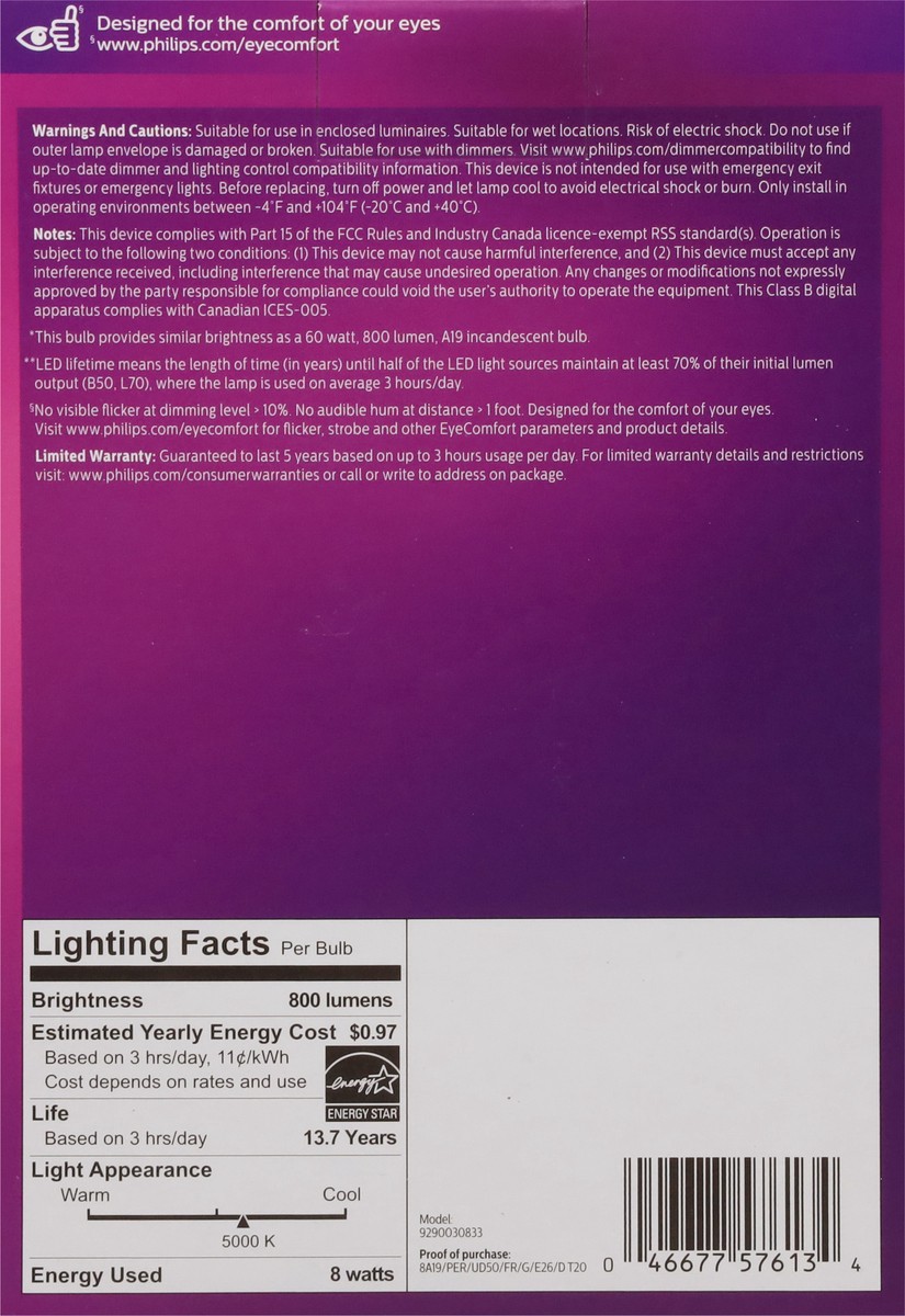 slide 8 of 9, Philips 8 Watts Dimmable Daylight LED Light Bulbs 4 ea, 4 ct