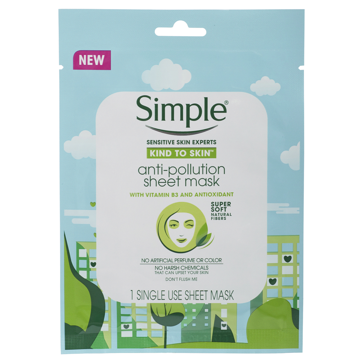 slide 1 of 2, Simple Pollution Protect Sheet Mask Facial Treatment, 1 ct