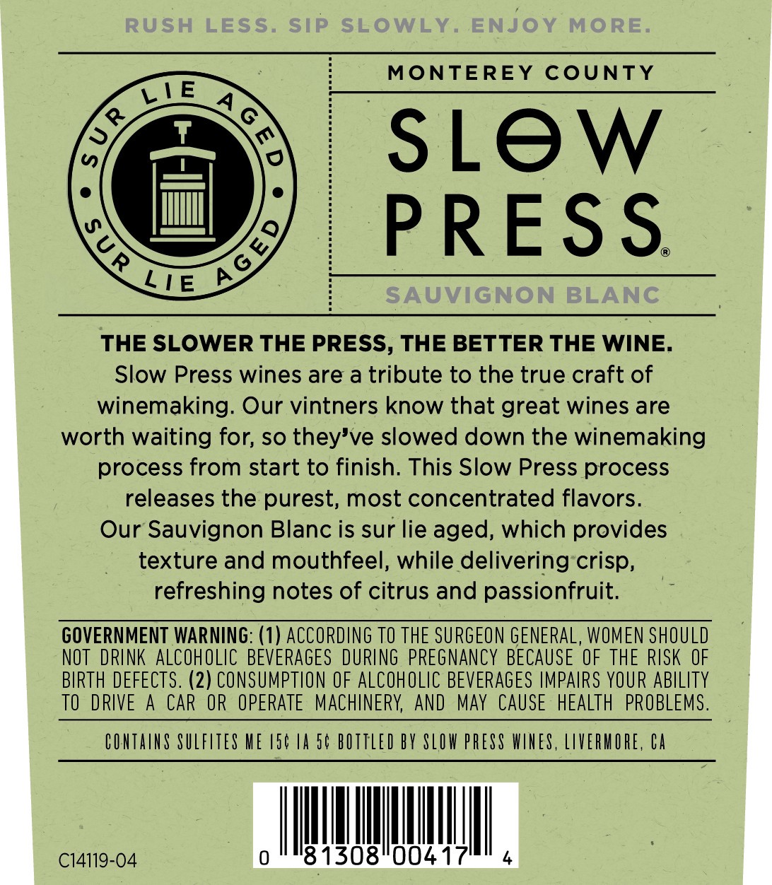 slide 3 of 5, Slow Press Sauvignon Blanc White Wine - 750m, 2016 Monterey County, 750 ml