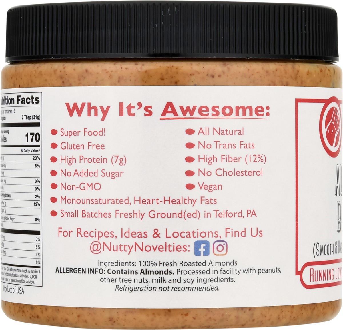 slide 6 of 9, Nutty Novelties Smooth & Unsalted Almond Butter 15 oz, 15 oz