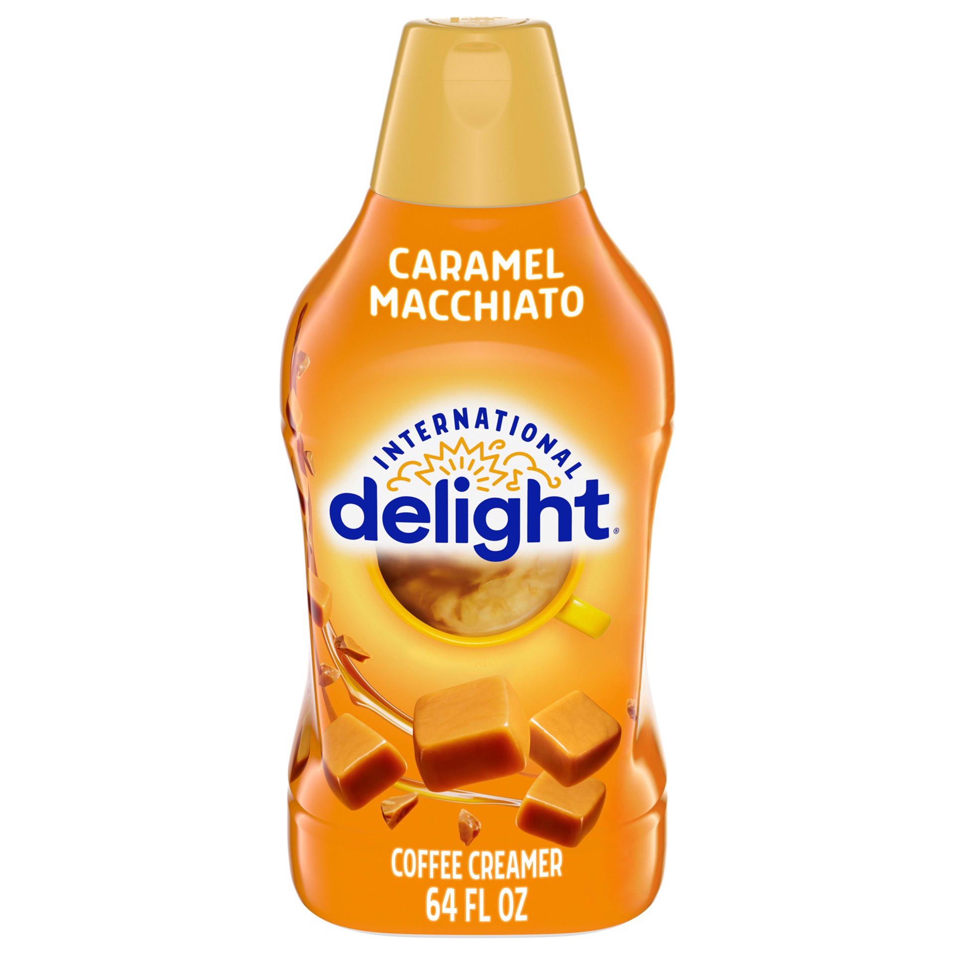 slide 1 of 12, International Delight Coffee Creamer, Caramel Macchiato, Refrigerated Flavored Creamer, 64 FL OZ Bottle, 64 fl oz