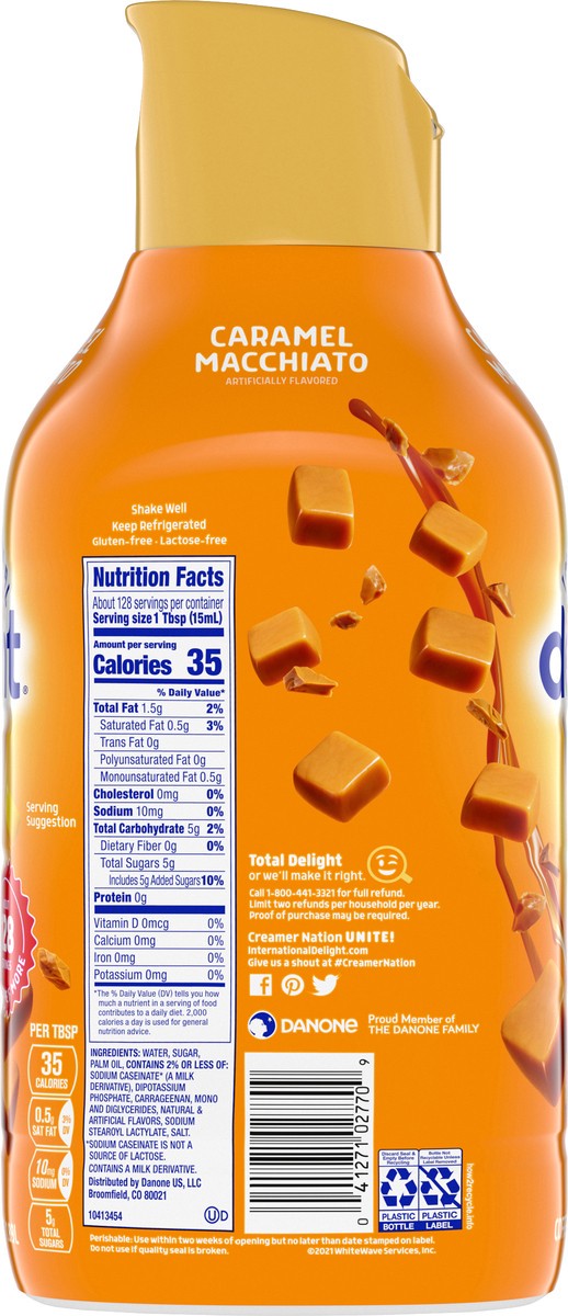 slide 11 of 12, International Delight Coffee Creamer, Caramel Macchiato, Refrigerated Flavored Creamer, 64 FL OZ Bottle, 64 fl oz