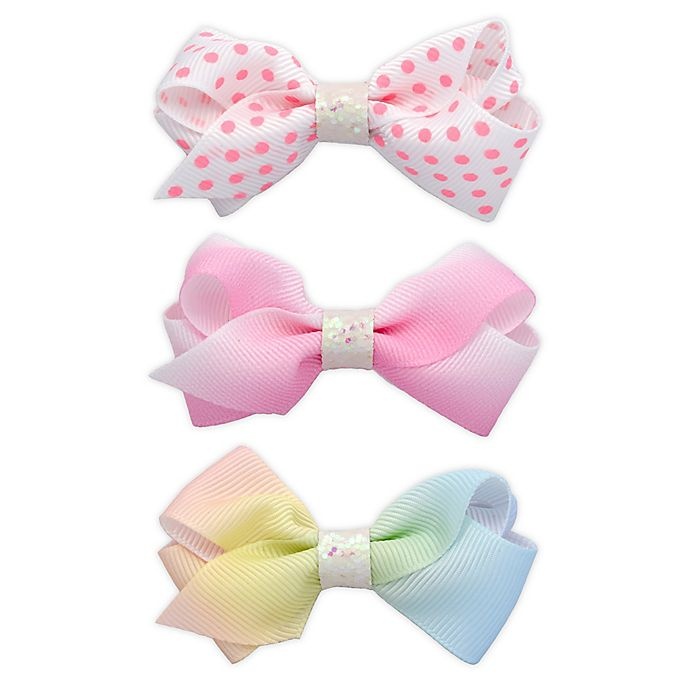 slide 1 of 1, Khristie Ombre and Polka Dot Bow Hair Clips - Pink/White, 3 ct